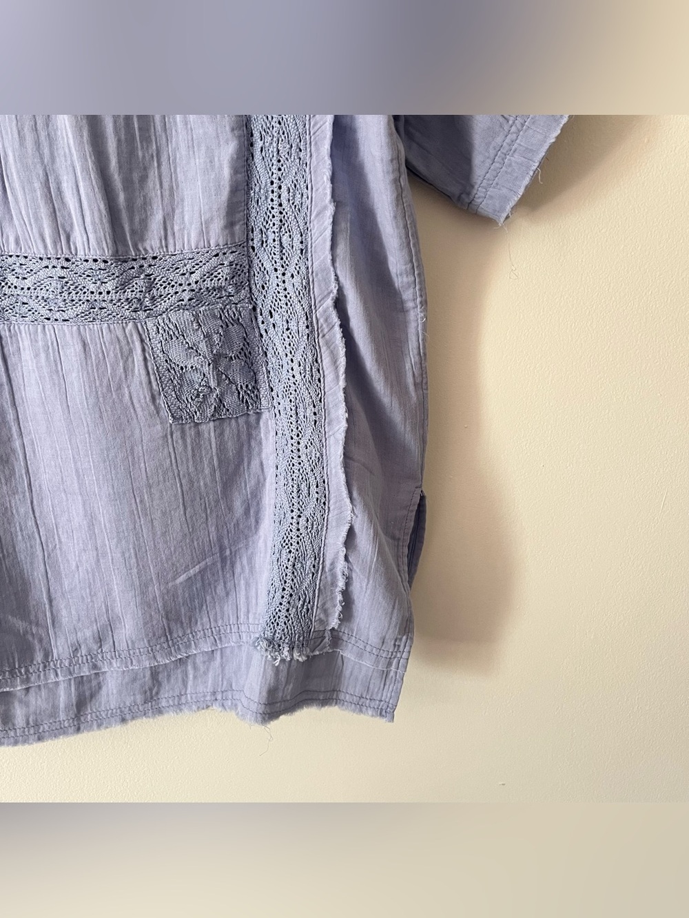 We the Free Rustic  Romance Boho Short Sleeve Lace Top in Dusty Blue Oversized M - Picture 13 of 15
